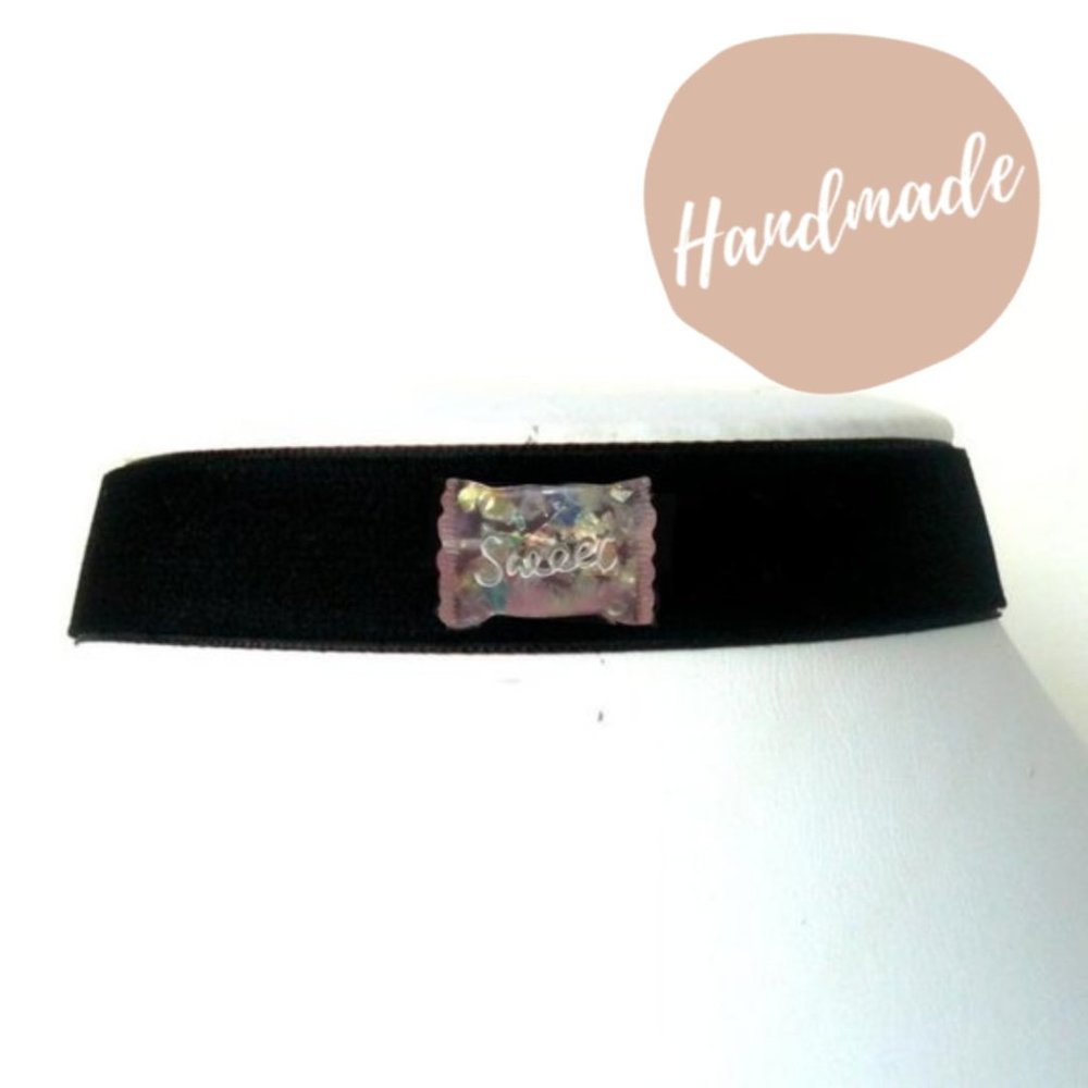 Kawaii Black Choker w/ Pink Sweets Charm